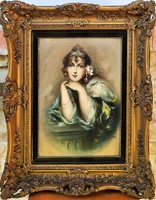 Innocent Ferenc (1859-1934) charming young lady c. His painting is 75x60cm with an original guarantee!