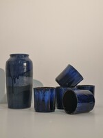 Német  kerámia váza és Scheurich poharak, 12 db-os  kerámia csomag