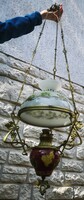 Antik szecessziós majolika lámpa, Csillár villanyosítva festett búra