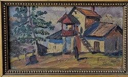 Károly Pállya(1875-1930)? : Backyard. Signed oil painting.