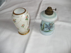 Kézzel festett üveg olajmécses és váza