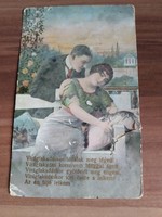 Antik romantikus képeslap, verssel, postatiszta