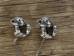Cute little monkey/maki charms, hallmarked silver, stone - pandora compatible
