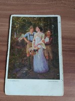 Antik német művész képeslap, postatiszta