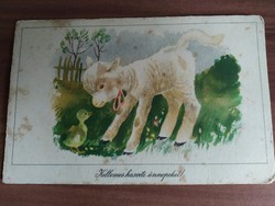 Régi rajzos húsvéti képeslap, rajz: Reich Károly