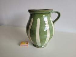 Green glazed striped jug 25 cm earthenware jug
