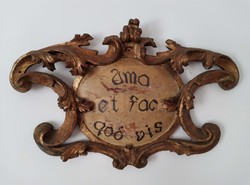 Carved gilded wood with Latin inscription