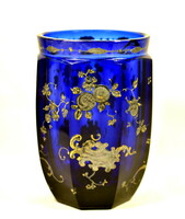 XIX. Mid-century antique Biedermeier silver decorated blue cup