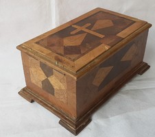 Antique inlaid wooden box crucifix
