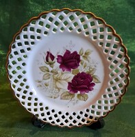 Rózsás porcelán tányér, dísztányér (M3683)