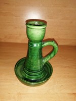 Green glazed ceramic walking candle holder - 14 cm