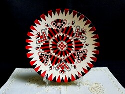 Gránit kerámia falitál, tányér Buzsáki vézás mintával kézzel festett 22 cm