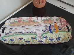 Czech victoria Japonizing porcelain tray with geisha motif