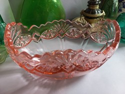 Pink boat-shaped crystal bowl, centerpiece, offering