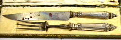 XIX. Sz. Vege antique French meat serving tool pair with lavish historicizing pattern with silver handle!