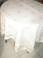 Beautiful antique vintage floral tulip butter yellow damask tablecloth
