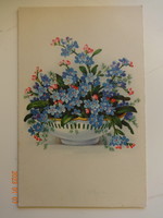 Régi virágos postatiszta képeslap, nefelejcs-csokor