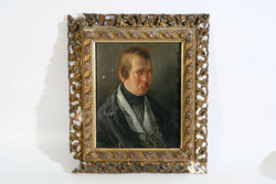 1848. Férfi Portré Jelzett Olaj Fa 38x33cm Áttört Keret | Antik Florentin Keret Fatábla