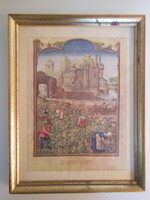 Picture - 12 pieces - Italian - 12 months - 34 x 26 x 2 cm - medieval - old - gilded frame - perfect