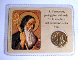 Saint Benedict of Nursia - patron saint of Europe - card commemorative medal