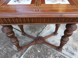 Antique card table with porcelain and marquetry inserts