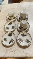 Coat of arms Zsolnay oldtimer old car pattern coffee set 3 cups 6 small plates display case