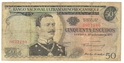50 escudos 1970 Mozambik felülbélyegzés nélkül Ritka