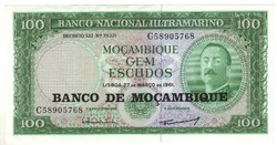 100 escudos 1961 Mozambik felülbélyegzett UNC 1.