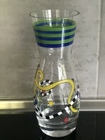 Hand-painted, cheerful pattern, thick glass vase, 23.5 cm high