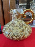 Kínai Kézi Festett,Aranyozott,Fodros Szájú Vastag Elefántcsont Színű Porcelán Kiöntő,Kancsó,Kanna.