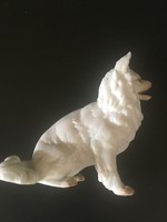 Dog-biscuit porcelain statue-marked/German Spitz?/