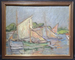 Vermes gauze - Balaton sailboats - pastel landscape