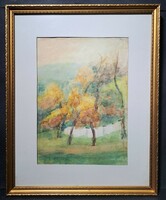 Autumn trees - watercolor landscape