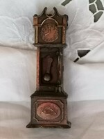 Old, bronze-colored metal standing clock, with moving pendulum, shelf decoration, doll house decoration, pencil sharpener 48.