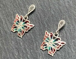Wonderful butterfly silver earring with marcasite and fire enamel, silver /925/ --new