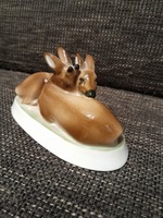 Zsolnay porcelain resting deer couple.