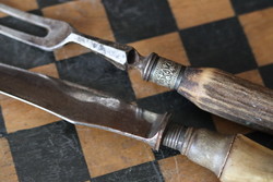 Antik agancs nyelű húsvilla és kés