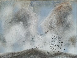 László Patay (1932 - 2002) bird vortex c. Your painting with an original guarantee!