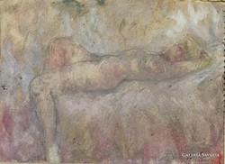 Michael Schéner's (1923-2009) Lying Nude (circa 1950) mixed technique painting / 24x32cm /