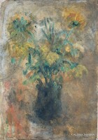 Oil painting by Michael Schéner (1923-2009) in a dark vase of flowers (around 1950) / 50x35cm /