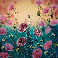 Pető bell++50x50+ dance of flowers modern acrylic painting