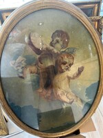 Barokk korban fára festett olajfestmény. Puttók. Ismeretlen, 18. századi festőművész alkotása.
