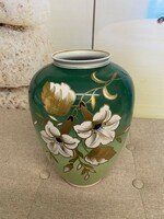 Schaubach Kunst Goldrelle Aranyozott Virágmintás Nagyméretű Porcelán Váza A44