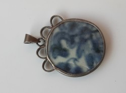 Vintage silver framed porcelain pendant with 925 marked