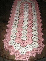 Beautiful antique white - mauve pink hand crocheted tablecloth