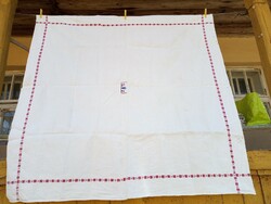Régi hímzett textil asztal terítő, monogramos, palóc