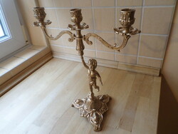 Painted metal-spiater figural 3-branch candle holder