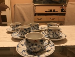 Hat darab antik kávés csésze kék meisseni stílusban