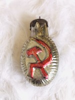 Retro üveg karácsonyfadísz,szovjet propaganda lampion,Sarló-Kalapács,Vöröscsillag