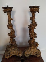 Pair of baroque wooden candlesticks